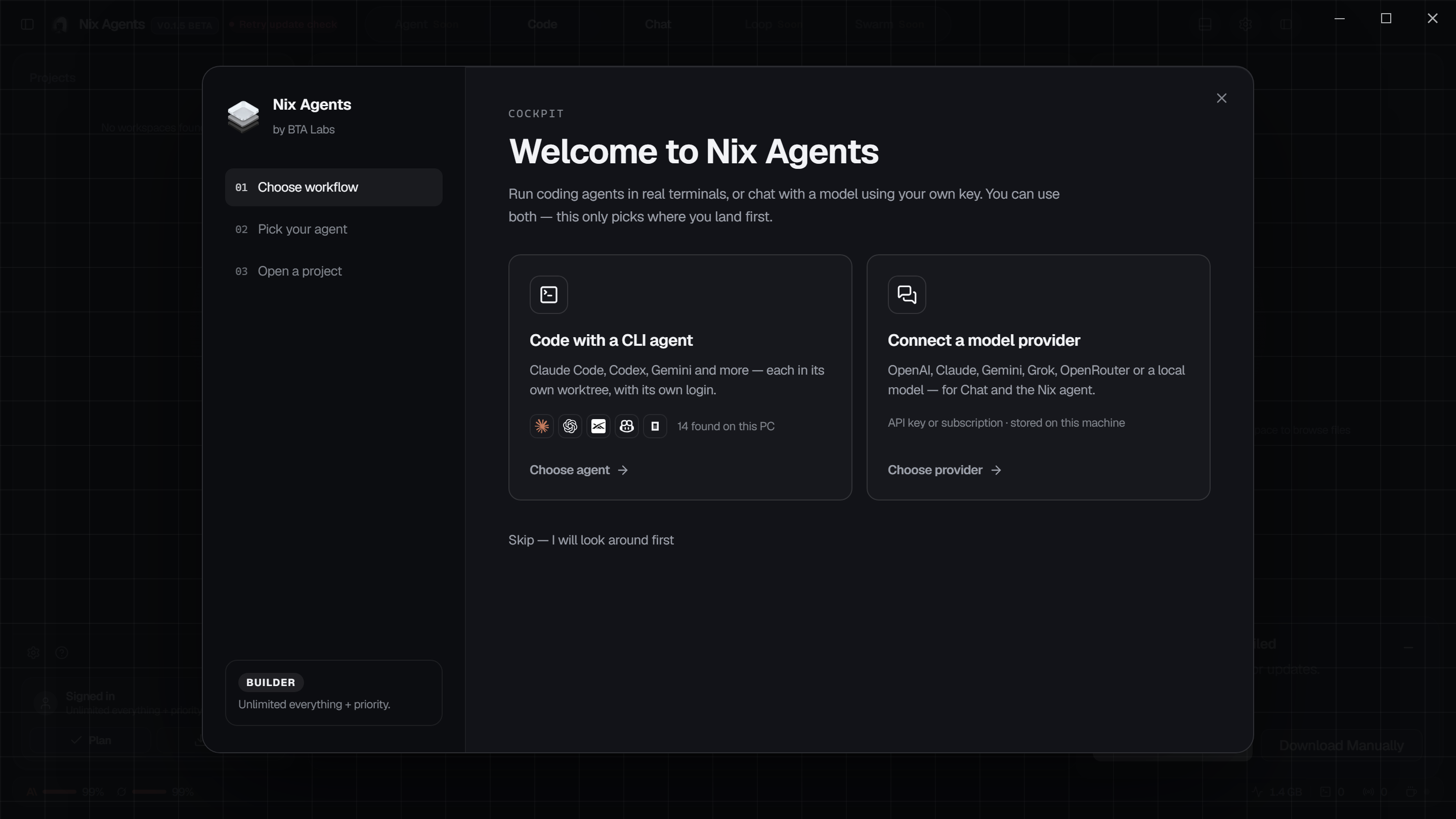 The Nix Agents workspace with agent and terminal panes side by side